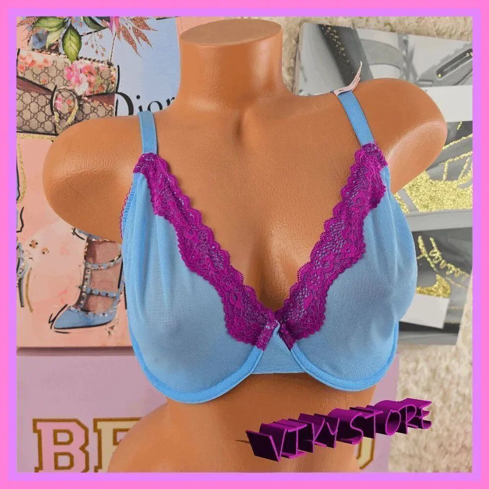 ❤️ NWT Victoria’s Secret Blue Mesh Lace Unlined Demi Bra 36DDD ❤️